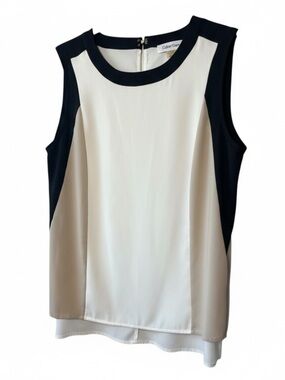 Calvin Klein Cream and White Sleeveless Blouse